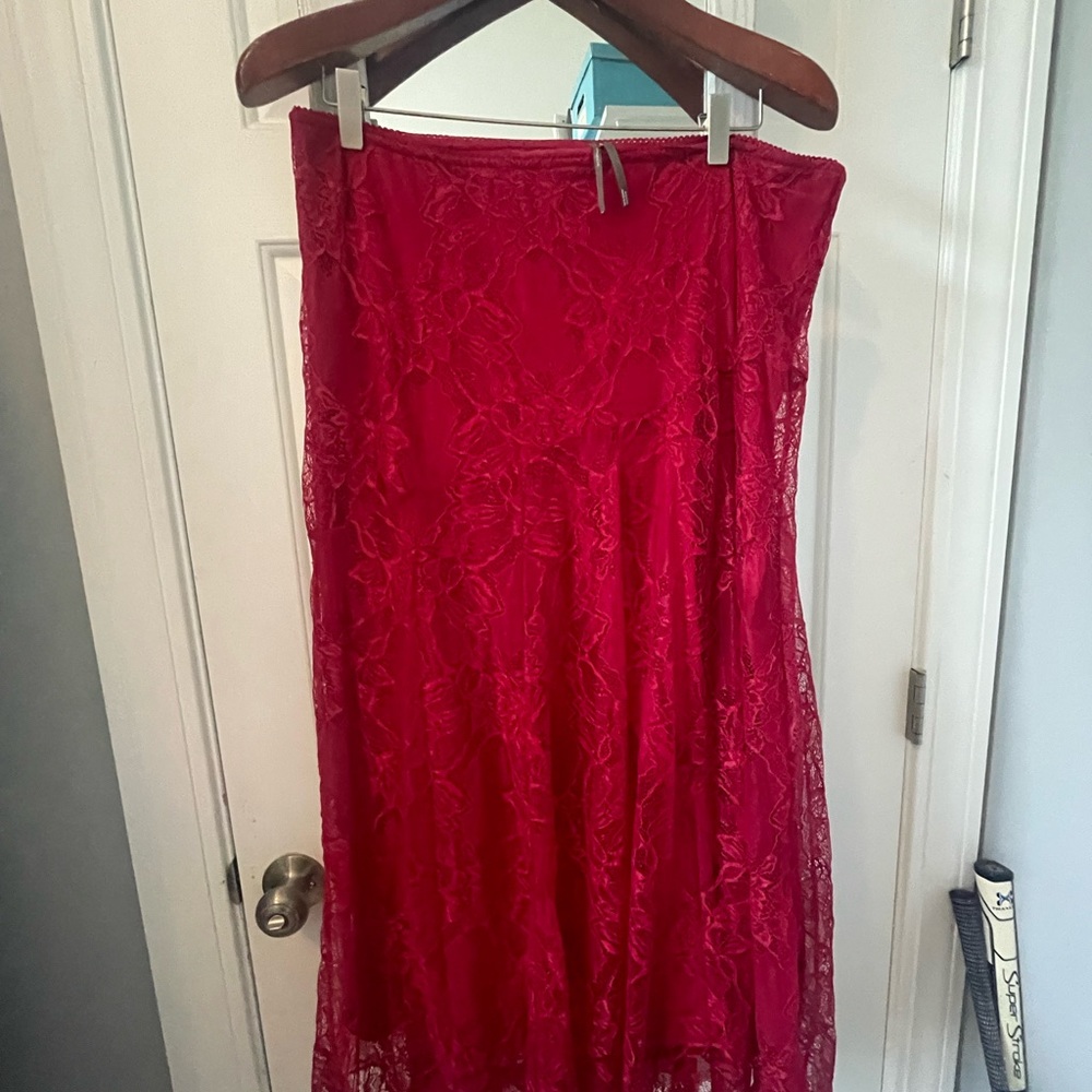 Anthropologie Crimson Lace Midi Skirt